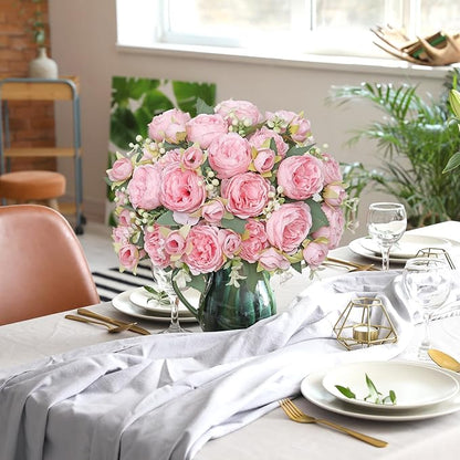 SOMYTING Peonies Artificial Flowers, Silk Flowers Faux Peonies Bouquet Fake Flowers Silk Floral Arrangements Dining Table Centerpieces for Home Wedding Party Decoration (Light Pink, 4PCS)
