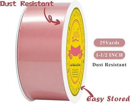 Double Face Dusty Pink Satin Ribbon 1-1/2 inch X 25 Yards Polyester Dusty Pink Ribbon for Gift Wrapping Very Suitable for Weddings Party Hair Bow Invitation Decorations and More