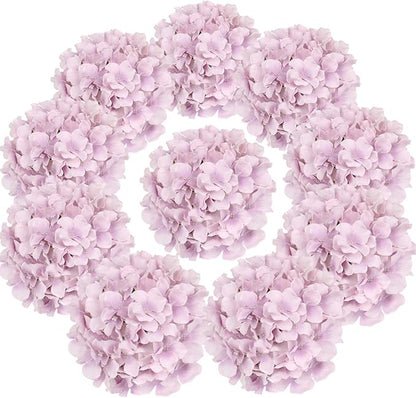 Flojery Silk Hydrangea Heads Artificial Flowers Heads with Stems for Home Wedding Decor,Pack of 10 (Violet)