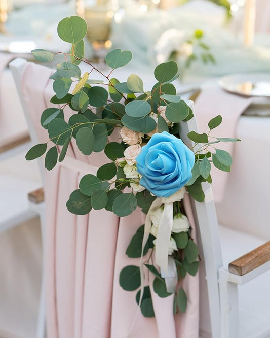 JOYLEX 100Pcs Light Blue Artificial Flowers Realistic Roses, Real Looking Fake Roses with Stem for DIY Wedding Bouquets Centerpieces Bridal Shower Party Home Romantic Decorations (Light Blue, 100pcs)