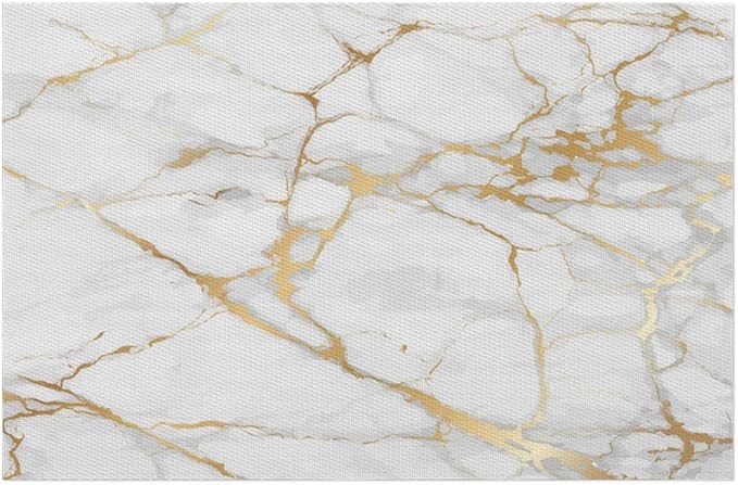 PVC Placemats Set of 1 White Gold Marble Wipeable Table Mats Washable Heat Resistant Non Slip Vinyl Dining Table Mat for Kithen Indoor Outdoor Patio Farmhouse Place Mats Decorative