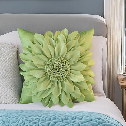 Bella's Giftshop 3D Sunflower Decorative Throw Pillow Covers for Bed Sofa Couch Car, Accent Floral Taffeta Cushion Cover, Handmade Pillow Cases Living Room Decor, 17x17 Inch-Green/Sage