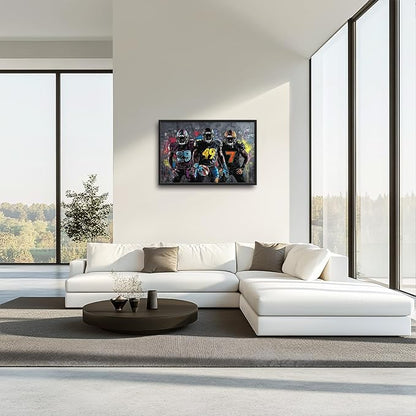 Large Football Wall Art for Living Room, Framed Oversized Graffiti Sport Wall Decor Cool Canvas Painting Pictures for Men Modern Artwork for Living Room Bathroom Bedroom Office Dining Room 36"x24"