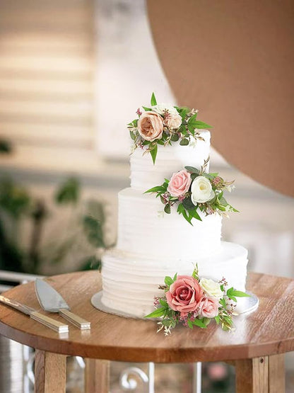 Rinlong 3Pcs Pre-made Pink Cake Topper Flowers Cake Decorations Wedding Cake Decorating Flowers Decor for Baptism Girl Baby Shower Birthday Party