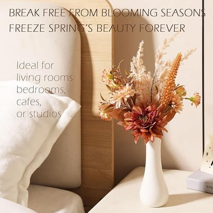 Fake Flower Bouquet, Faux Flower Arrangement for Decorating Kitchens, Bedrooms, Bathrooms, Realistic Artificial Flowers Made of Silk & Plastic, Floral Decoration with Dahlia & Small Blossoms
