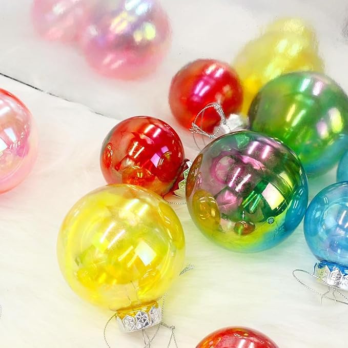 60MM Iridescent Plastic Ball - 6PCS Xmas Ornament Balls Set, Plastic Iridescent Decorative Hanging Ornaments for Xmas Tree Wedding Valentine's Day Party Decorations (Blue)
