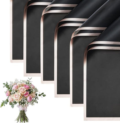 30 Sheets Black Gold Edge Flower Bouquet Wrapping Paper，Florist Supplies Waterproof Floral Bouquet Wrapping Paper Bouquet Accessorie，Flower Shop Packaging Pape for DIY Gift Wedding Birthday