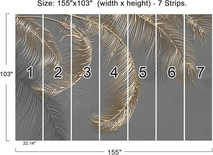 Wall Mural - 3D Wallpaper Decoration, Grey Palm Leaf, 155" x 103" (Not Self-Adhesive)