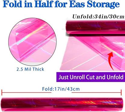 CMFYHM Iridescent Pink Cellophane Wrap Roll I 34 In Wide X 100 Ft Long I Colorful Cello Perfect For Baskets,Gifts, Treats,Birthday Holiday Wedding Floral, Party Arts Crafts Decoration (Pink)