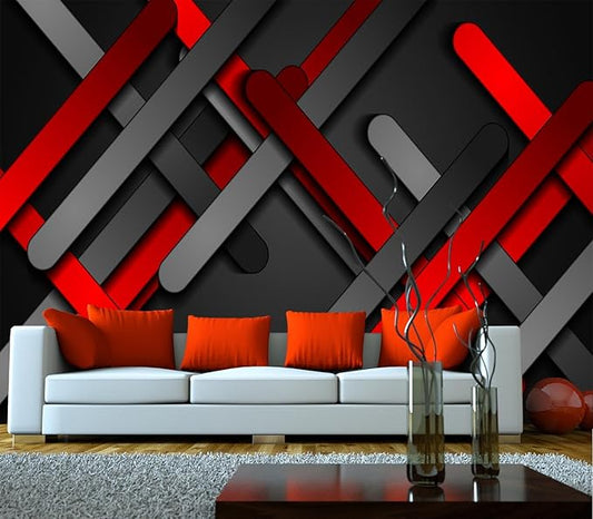 Eierme-Red and Black Smooth Stripes Abstract tech Geometric Background Peel and Stick 90" x 67"