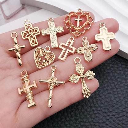 WOCRAFT 60pcs KC Gold Cross Bracelet Charms for Jewelry Making Sets DIY Necklace Bracelet Keychain Crafting Charms Kit Craft Supplies (SN908)