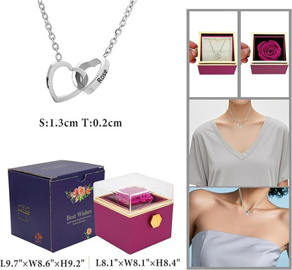 ‌TINGKU Eternal Real Rose Gift Box for Women, Preserved Rose with Customized Name Engraved Heart Necklace, Personalized Romantic Gift for Wife, Girlfriend, Mom, Mother's Day Love Keepsake