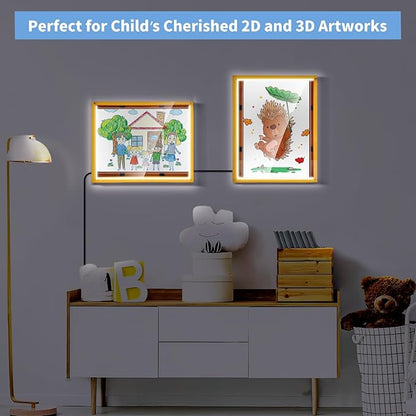 Shadow Box with LED Light for Dried Flowers, Changeable Picture Display & Storage, Frame Wall-mounted & Tabletop Art Display Shadow Box Frame (Light Red)
