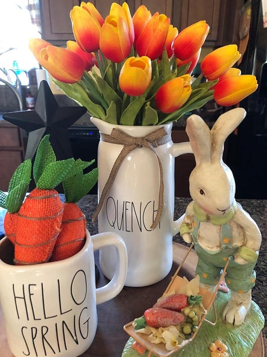 Tulips Artificial Flowers 20 Pcs Orange Fake Tulip Stems Real Touch PU Tulips for Easter Spring Wedding Bouquet Home Centerpiece Floral Arrangement Table Décor