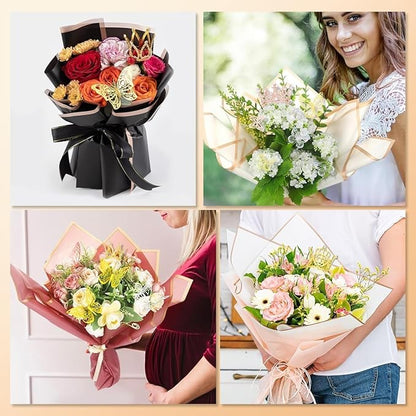 Majreey Floral Wrapping Paper Kit, 60Sheet Waterproof Floral Paper, 3Rolls Ribbon for Flower Bouquet, 2Rolls Transparent Tape,100Pcs Flower Pins, 48Pcs 3D Butterflies, 9Pcs Crowns 3 Floral Foam Blocks