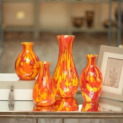 Ca D Oro Glass Vase Orange/Yellow Confetti Effect Hand Blown Murano-Style Art Glass for Flower, Room Decoration and Centerpiece - Model Nº 83
