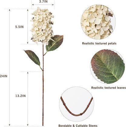 Fake Flowers Hydrangea Silk Flowers With Stems White Flowers Fake Flowers In Vase Hydrangea Artificial Flowers Winter Flowers Artificial For Decoration Vase Decor 24"（Cream Color）8PCS Wthout Vase