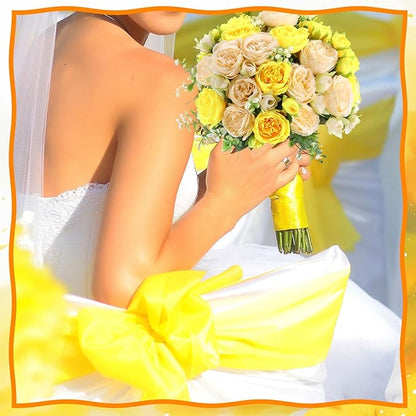 Geosar 16 Bundles Artificial Peonies Flowers Fake Silk Peony Bouquet Faux Peonies Flowers Bulk for Decoration Vase Floral Arrangements Wedding Party Table (Yellow,Champagne)
