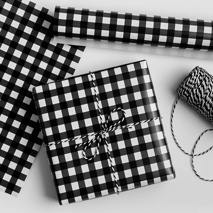 WRAPAHOLIC 30 Inch Plaid Wrapping Paper Roll - Black and White Plaid Design for Birthday, Holiday, Party, Wedding, Baby Shower Packing - 30 inch x 33 feet