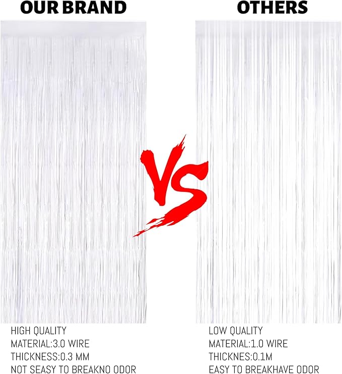 Keyali 2 Pack 3.3 * 8.3 ft Foil Curtain Metallic Tinsel Fringe Curtains Photo Booth Props Backdrop for Birthday Wedding Engagement Baby Shower Christmas Holiday Celebration Party，White