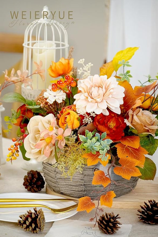 Fall Artificial Flowers Combo Box Wedding Decor,Fake Flowers,Flowers for Decoration,Silk Flowers for Home Decor Indoor,Cake Flowers,Faux Flowers for Crafts