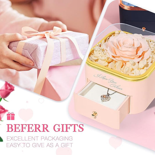 Beferr Preserved Rose with Necklace for Mom Birthday Gifts Eternal Roses Fresh Flowers for Delivery Prime Christmas Day Gifts for Her Mother Grandma Wife Sister Daughter Girl Friends