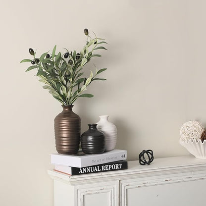 Ceramic Vase Set of 3 Decorative Vase for Home Decor Modern Farmhouse Decor Pottery Neutral Vases for Living Room Bathroom Table Mantel Fireplace Entryway Shelf (02-Metallic)
