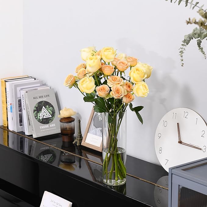 Clear Flower Vase, Non-breakable Vases, 6" W x 8" H, Acrylic Vase, Aesthetic Room Decor Cylindrical Modern Flower Vases for Table Centerpiece, Home Decor, Women Floral Arrangement Gift