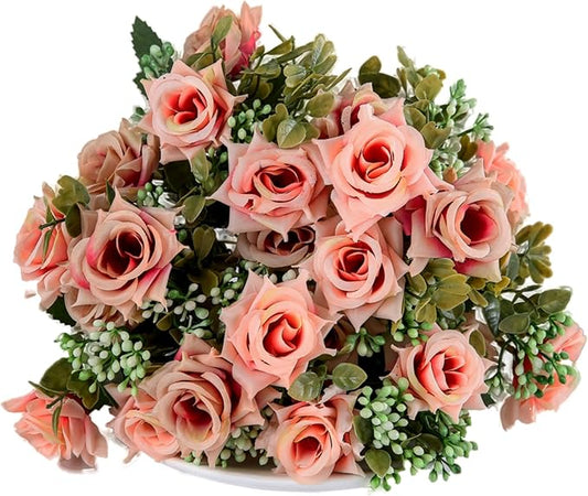 KAOYOO 2 PCS Artificial Rose Bouquet Short Stems for DIY Wedding Decoration Bridal Bouquet Home Decorations(2-PCS)
