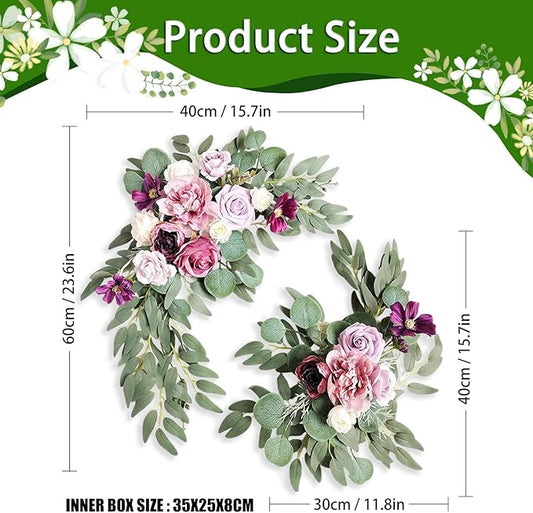 Light Purple Wedding Arch Flowers, Faux Flower Swag Set of 2, Pink White Floral Swag for Wedding Arch Welcome Signs, Reception Ceremony Signs Decor