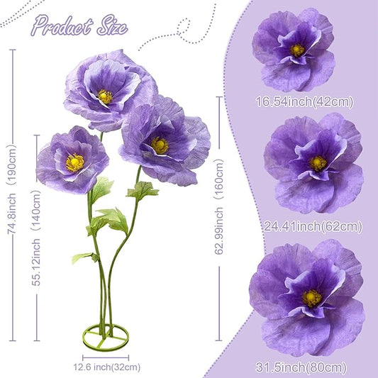 Giant Artificial Flowers for Decoration, Large Wedding Birthday Party Exhibition Banquet Backdrop Photography Props Shop Window Display Stage Nursery Events Bridal Showers Home Garden Decor, Purple