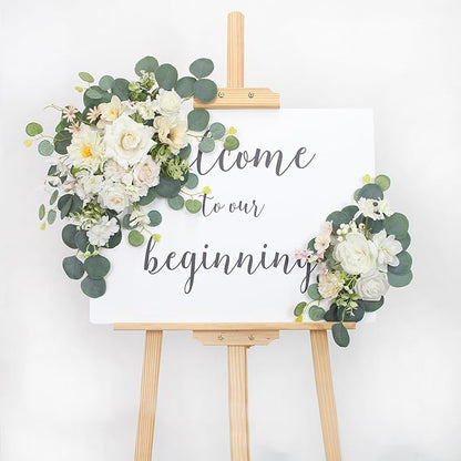 2pcs Wedding Arch Flowers,Wedding Artificial Sign Flower,Welcome Easel Door Decor Wall swags for Reception Backdrop Table Decorations Welcome Sign (Champagne White)