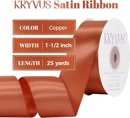 Copper Satin Ribbon, Double Faced 1-1/2 Inch X 25 Yards Copper Ribbon, Premium Satin Ribbon for Gift Wrapping, Crafts, Hair Bow Making, Sewing, Flower Bouquet, Wedding Party Decor