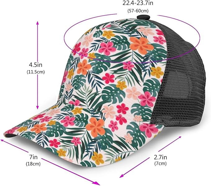 Tropical Pink Flowers Hats Women Men Hawaii Trucker Hat Adjustable Snapback Mesh Baseball Cap Hat