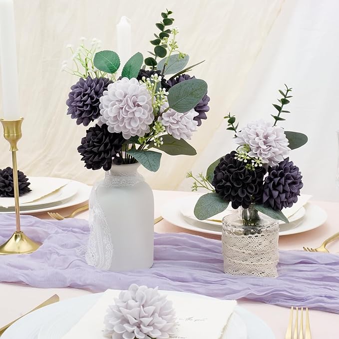 Artificial Flowers, 100pcs Realistic Artificial Rose for DIY Wedding Bouquets Centerpieces Arrangements, Gradient Violet Shades Dahlia Flowers with Stem for Bridal Shower Party Home Decorations