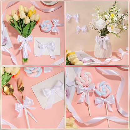 White Ribbon 1 Inch 50 Yards White Satin Ribbon for Crafts DIY Hair Chair Cheer Bows Christmas Bedroom Decor Gift Wrapping Wedding Invitation