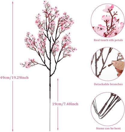 Babys Breath Artificial Flowers, 8 Bundles Cherry Blossom Pink Real Touch Fake Silk Flowers Bulk for Vase Home Office Wedding Spring Indoor Outdoor Centerpiece Table Party Decorations