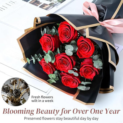 Lewondr Flower for Delivery, Preserved Flowers Bouquet, Red Roses Bouquet, Real Long-Lasting Forever Birthday Flowers Gifts for Her Wife Girlfriend Valentines Day Anniversary Mothers Day, Black-Red