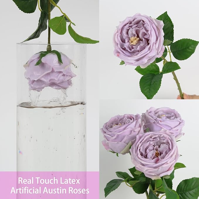 IPOPU 5PCS Light Purple Roses Artificial Flowers Real Touch Peonies with Stem for Wedding Bouquet Party Home Decor (Light Purple)
