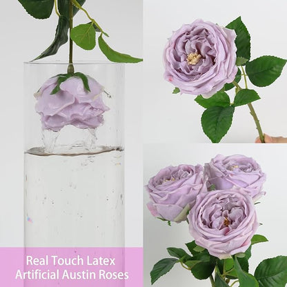 IPOPU 5PCS Light Purple Roses Artificial Flowers Real Touch Peonies with Stem for Wedding Bouquet Party Home Decor (Light Purple)