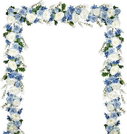 Lvydec 2 Pack Artificial Peony Flower Garland - 6ft Silk Peony Red Flower Garland Arch Flower Vine for Wedding Party Table Decoration(Blue and White)