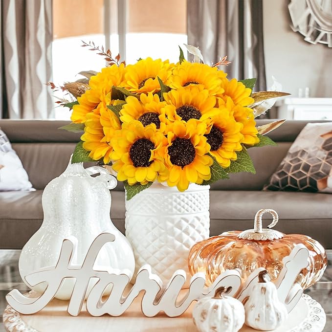 20 PCS Fake Silk Sunflowers Artificial Flower with Stems for Home Wedding Party Centerpieces Decoration Bridal Bouquets Tables Floral Arrangements Wreath DIY Art Crafts Decor