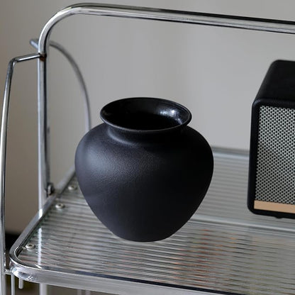 Black Ceramic Flower Vase, Decorative Jar Modern Centerpiece Table Decorations,Rustic Ceramic vases for Home Decor Dining Room,Wide Mouth Ceramic vase for Kitchen Utensils (Black, 0619)