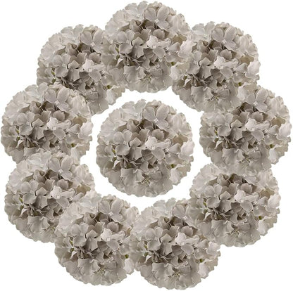 Flojery Silk Hydrangea Heads Artificial Flowers Heads with Stems for Home Wedding Decor,Pack of 10 (Gray)