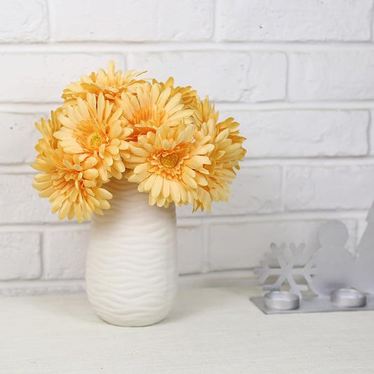 TOPIA Artificial African Daisies Flowers African Daisy Silk Flowers Artificial Gerbera Daisies Pack of 10 (Champagne)