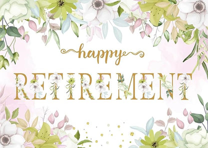 BELECO 9x6ft Fabric Floral Happy Retirement Backdrop Watercolor Leaves Flowers Retirement Background Retirement Party Decorations Banner Photo Booth Shoot Studio Props