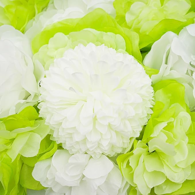 12Pcs Artificial Flower Wall Panel,3D 15" X 15" Silk Rose Mat Artificial Flower Wall,Decorative Backdrop Flower Panels Wall for Wedding Party Stage Baby Shower Decor (Green, White)