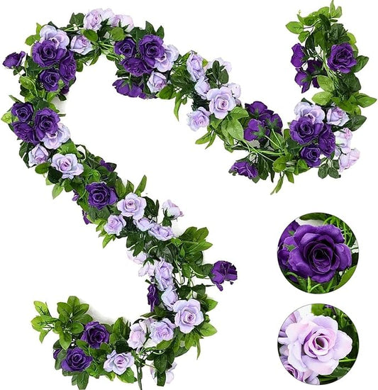 JUSTOYOU 2 Pack (15.8FT) Fake Rose Garland, Artificial Roses Vines Flower Garland Hanging Floral Vine Wedding Home Backdrop Party Arch Arrangement Decoration