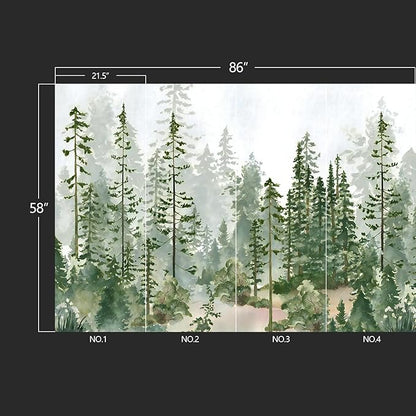 WXHFM - Boys or Girls Cartoon Pine Tree Forest Peel and Stick wallpeper Nursery Kids Bedroom wall murals for Bedroom Living Room - 58"x86"
