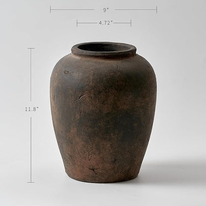 LB2 White Ceramic Large Vase, 11.8" Tall Zen Style vase, Terra Cotta Pitcher Vase, Distressed Farmhouse Decor, Pottery Decorative Flower for Home Decor (A - Brown 11.8")